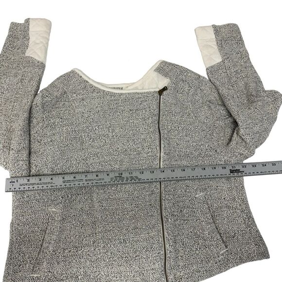 Moto Jacket Style Sweater Knit Pullover White Quilted Detail Casual - Picture 7 of 10